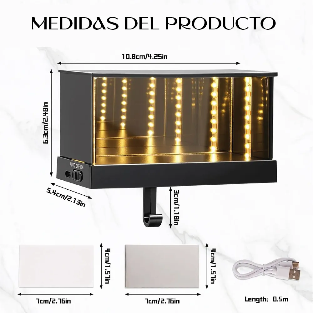 Porta Llaves De Pared Espejo Infinito  Iluminación Cálida LED