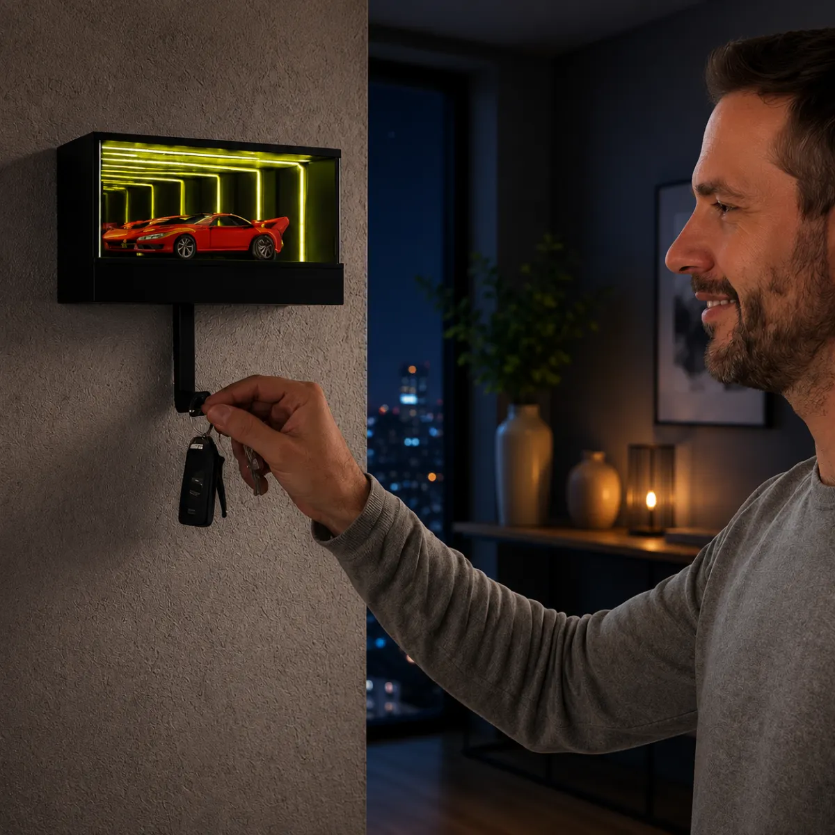 Porta Llaves De Pared Espejo Infinito  Iluminación Cálida LED