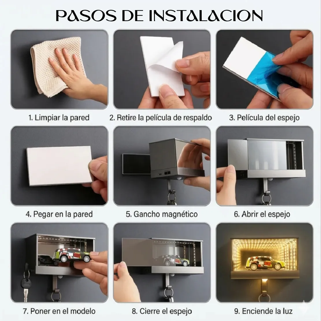 Porta Llaves De Pared Espejo Infinito  Iluminación Cálida LED